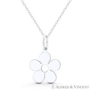 5-Petal Daisy Flower Charm Pendant in .925 Sterling Silver w/ Rhodium